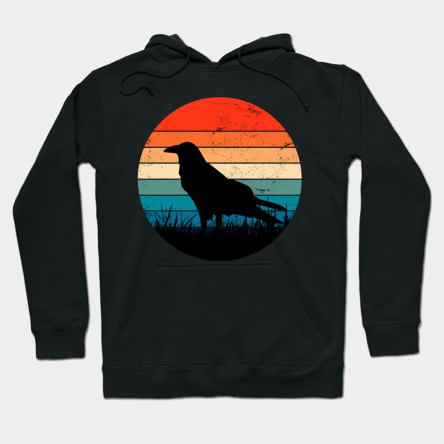 Raven Lover Silhouette Retro Sunset Art Hoodie by ShopBuzz